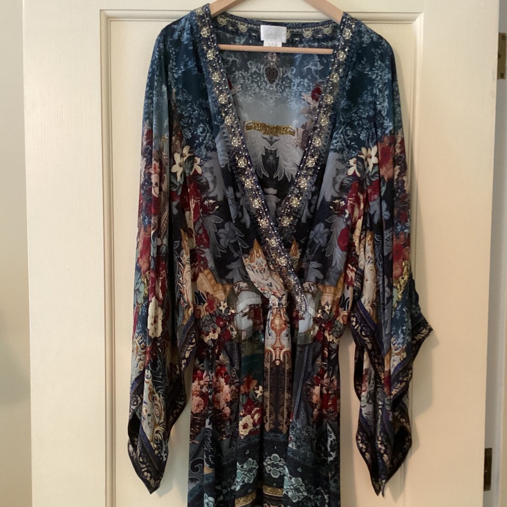 Camilla Kimono Sleeves V-Neck Surplice Mini Dress *Hotel Boheme* 100% Silk - Picture 4 of 16
